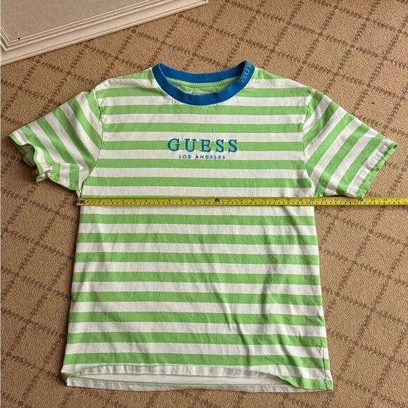 GUESS Loos Angeles green and blue striped thshirt NWOT M - Picture 3 of 9